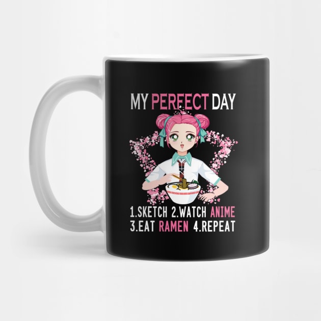 My perfect day sketch watch anime eat ramen repeat..Anime lovers gift by DODG99